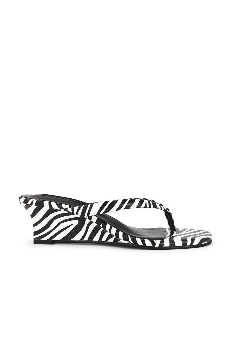 Tony Bianco Edgy Sandal in Zebra leather mid wedge heel round toe slip-on